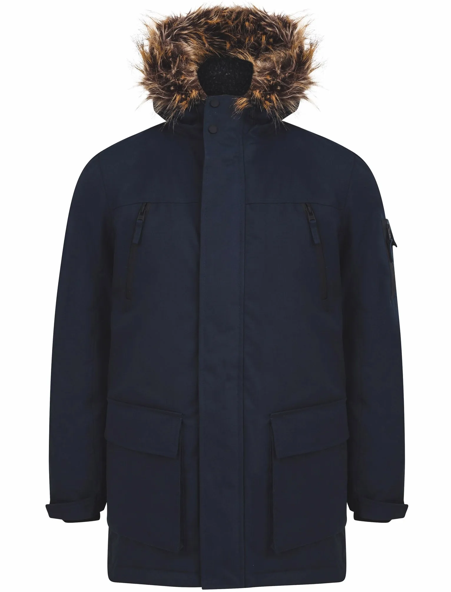 Nolte Utility Parka Coat with Borg Lined Faux Fur Trim Hood in Navy - Tokyo Laundry