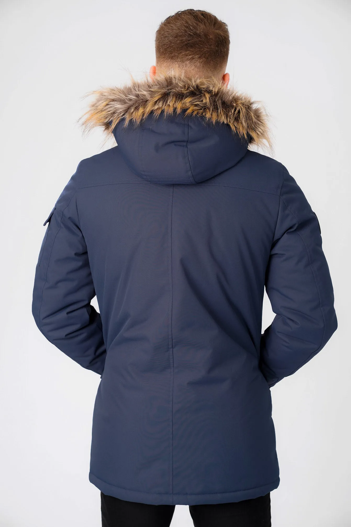 Nolte Utility Parka Coat with Borg Lined Faux Fur Trim Hood in Navy - Tokyo Laundry