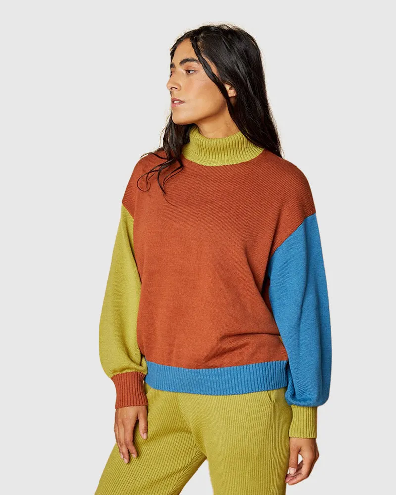 Organic Cotton Colorblock Sweater - Rust by United By Blue