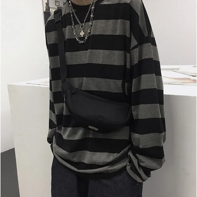 Oversized Stripe T-shirt Long Sleeves Vintage Style Pullover