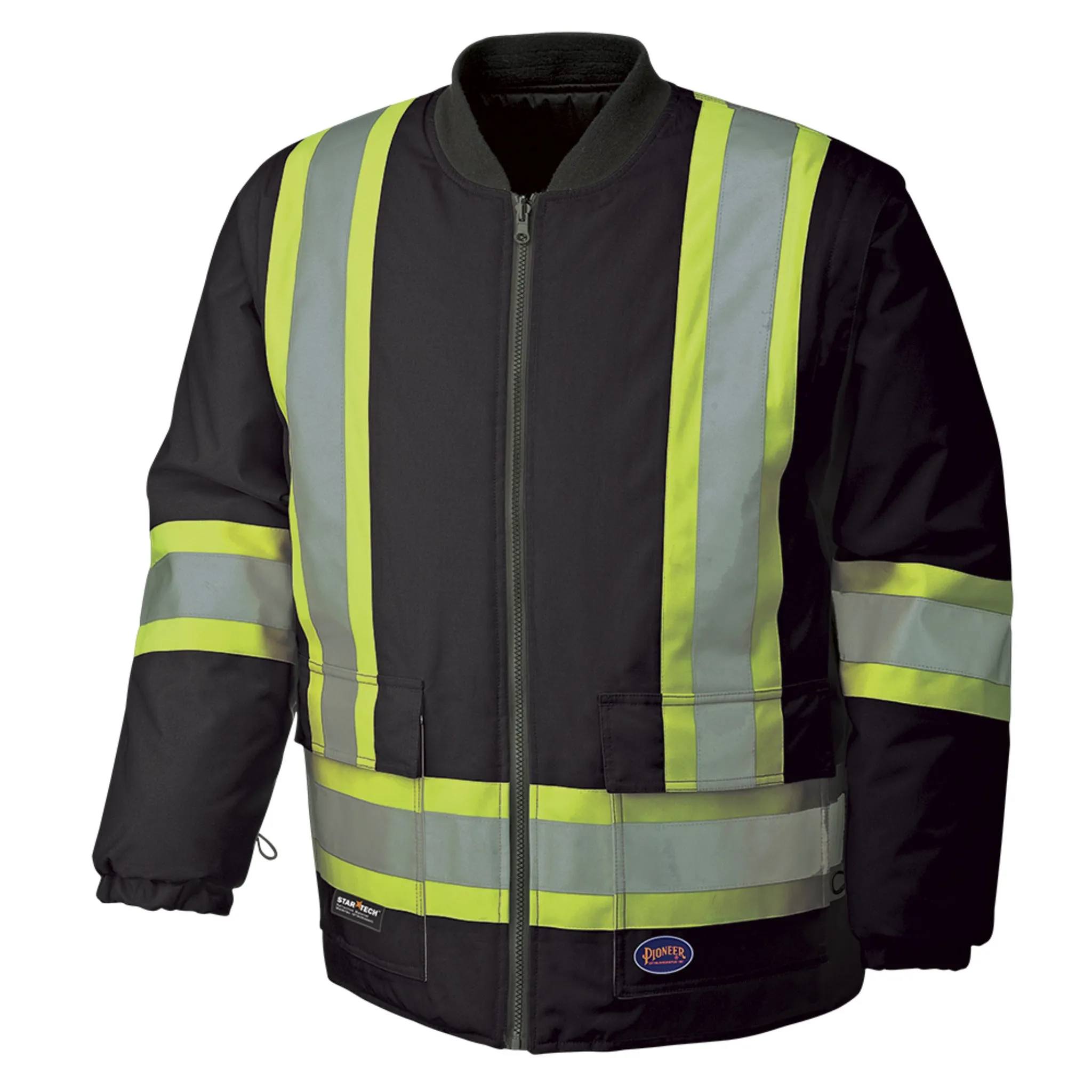 Pioneer Men's Hi Vis 6-in-1 Winter Work Bomber, CSA Certified, Reflective Stripes, Water & Windproof, 300D Poly, Versatile Safety | Sizes XS-5XL