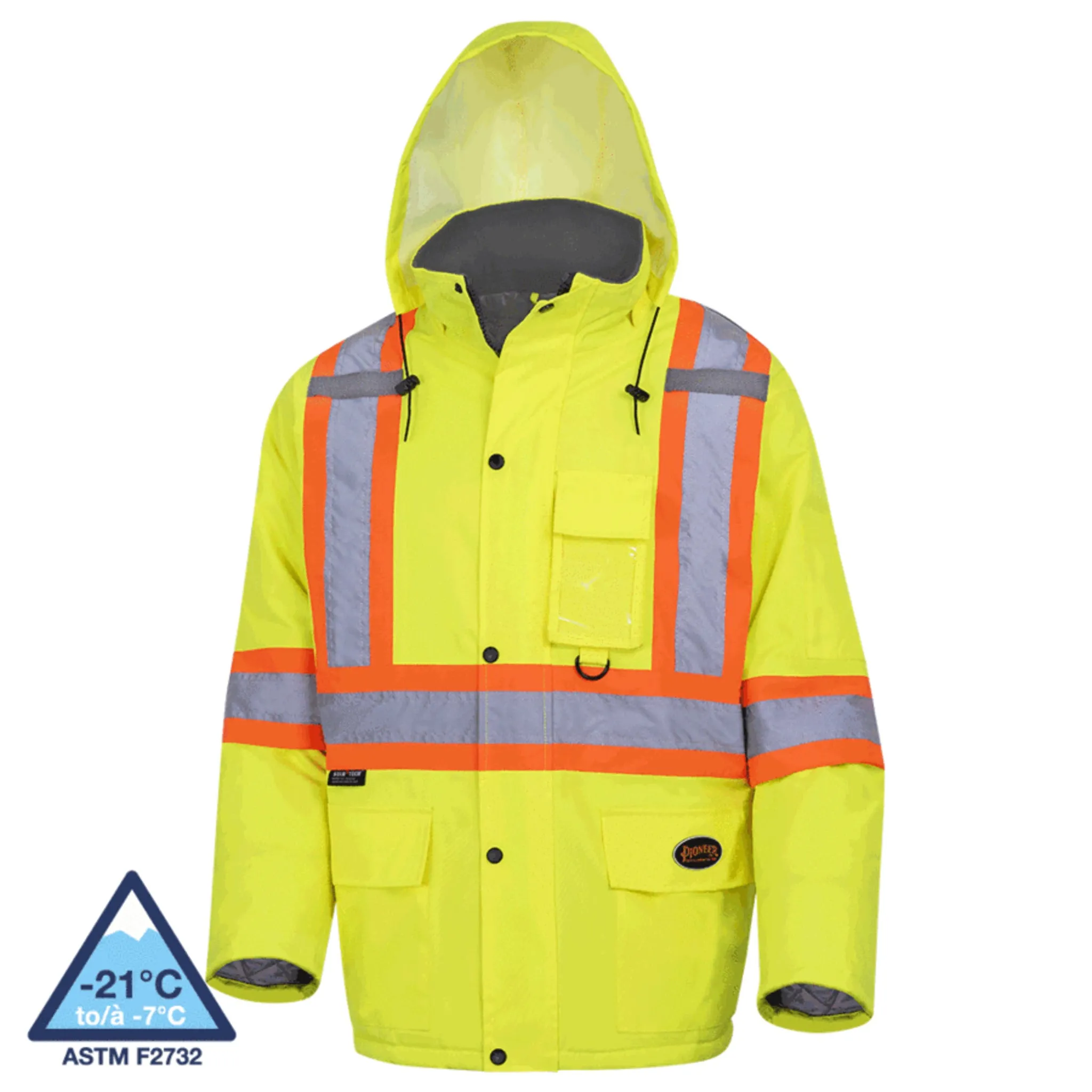 Pioneer Men's Hi Vis Safety Parka, CSA Certified, Quilted, Waterproof, 300D Poly, Reflective Tape, Windproof, Insulated, Durable Workwear | Sizes S-5XL