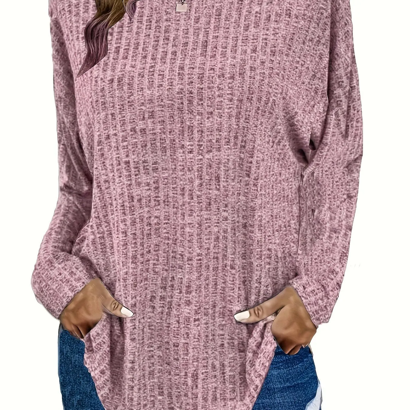 Plus Size Chic Knit Sweater - Comfortable & Cozy Women's Ribbed Long Sleeve Top - Ideal for Casual Outings & Everyday Wear