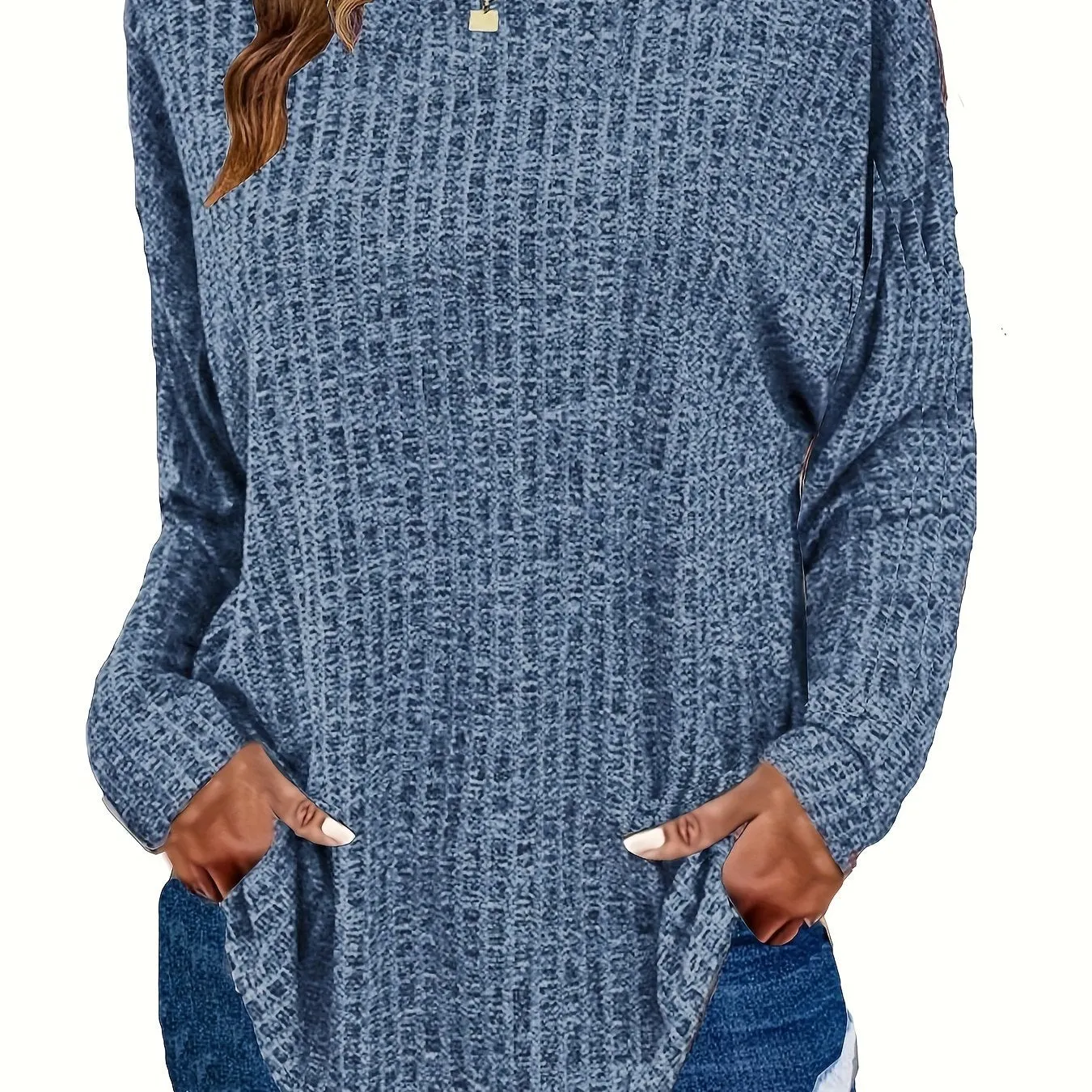 Plus Size Chic Knit Sweater - Comfortable & Cozy Women's Ribbed Long Sleeve Top - Ideal for Casual Outings & Everyday Wear