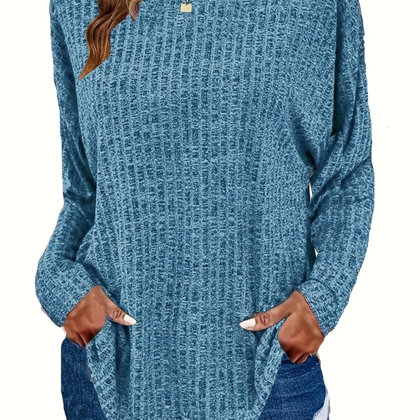 Plus Size Chic Knit Sweater - Comfortable & Cozy Women's Ribbed Long Sleeve Top - Ideal for Casual Outings & Everyday Wear