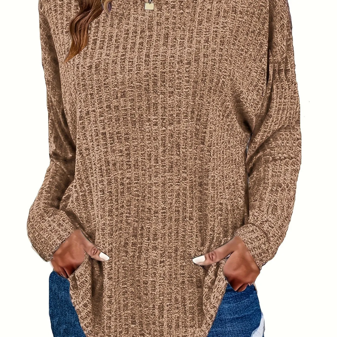 Plus Size Chic Knit Sweater - Comfortable & Cozy Women's Ribbed Long Sleeve Top - Ideal for Casual Outings & Everyday Wear