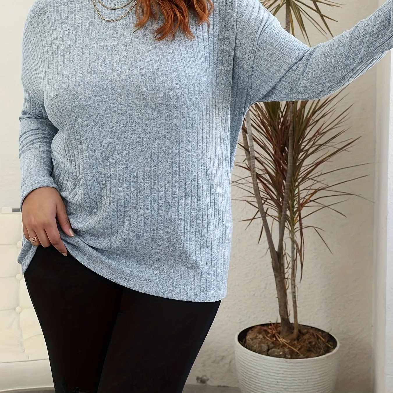 Plus Size Chic Knit Sweater - Comfortable & Cozy Women's Ribbed Long Sleeve Top - Ideal for Casual Outings & Everyday Wear