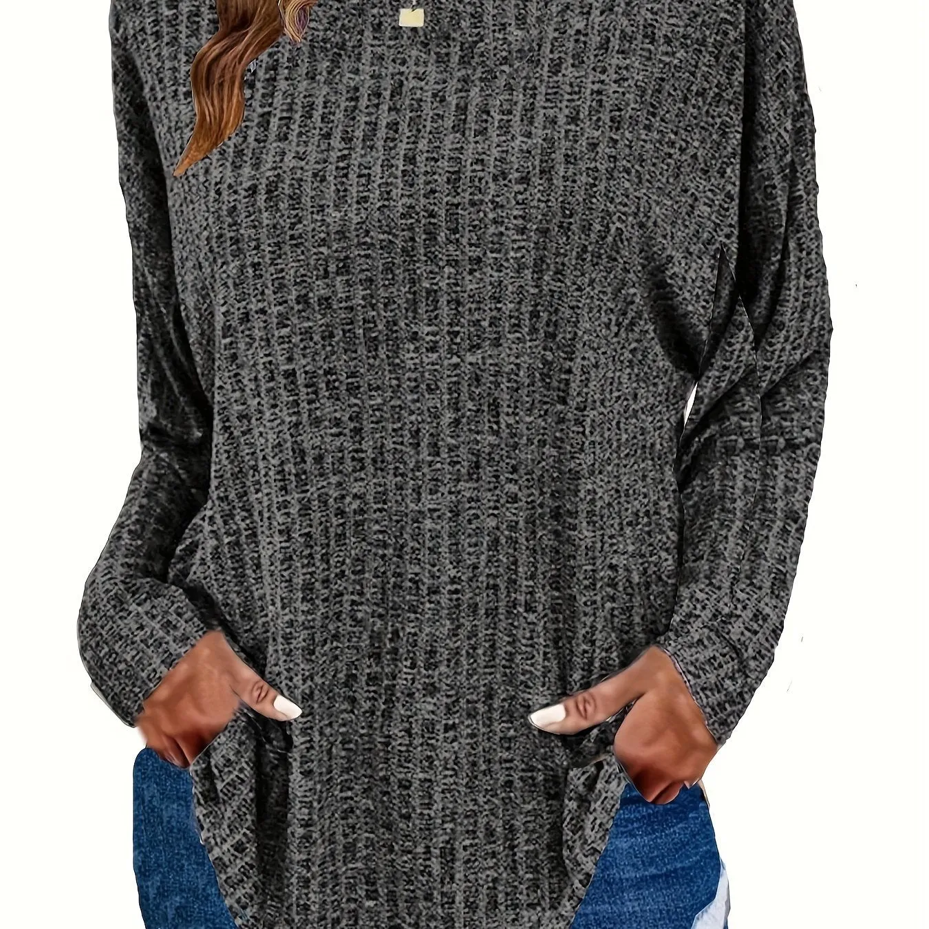 Plus Size Chic Knit Sweater - Comfortable & Cozy Women's Ribbed Long Sleeve Top - Ideal for Casual Outings & Everyday Wear