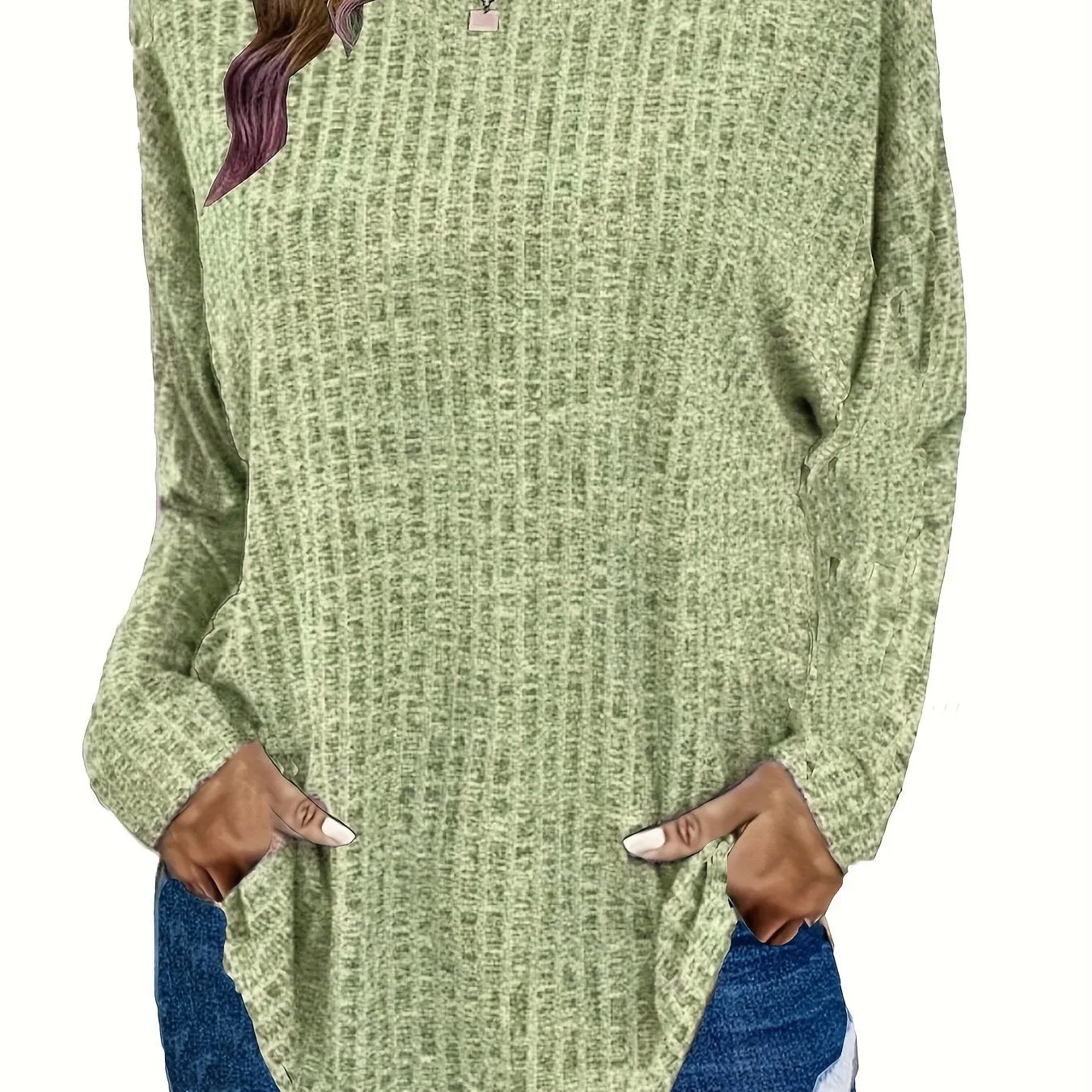 Plus Size Chic Knit Sweater - Comfortable & Cozy Women's Ribbed Long Sleeve Top - Ideal for Casual Outings & Everyday Wear