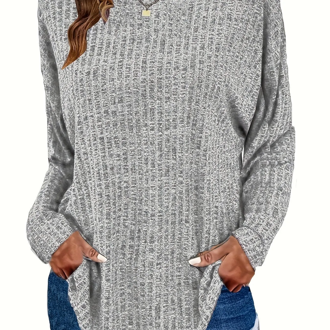 Plus Size Chic Knit Sweater - Comfortable & Cozy Women's Ribbed Long Sleeve Top - Ideal for Casual Outings & Everyday Wear