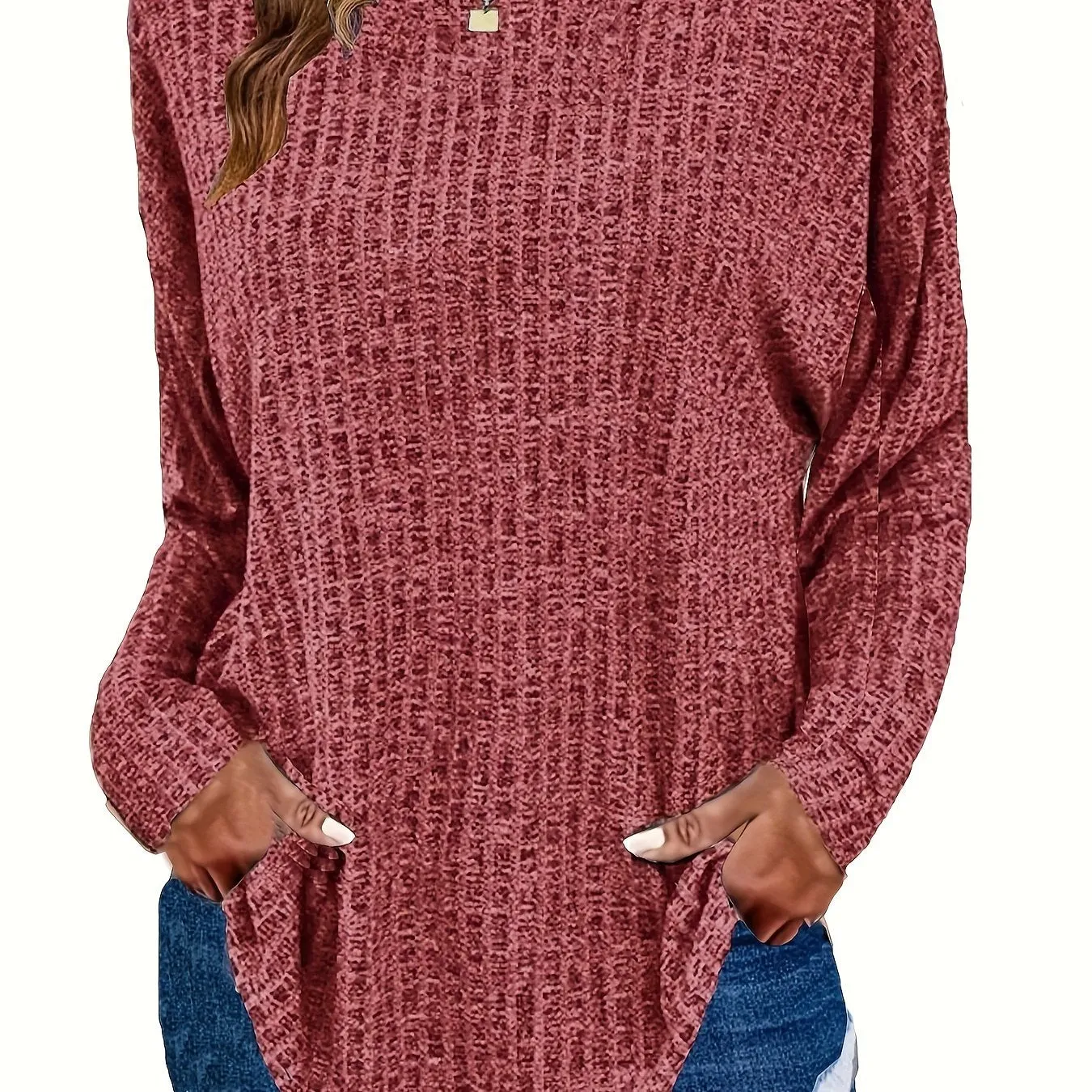 Plus Size Chic Knit Sweater - Comfortable & Cozy Women's Ribbed Long Sleeve Top - Ideal for Casual Outings & Everyday Wear