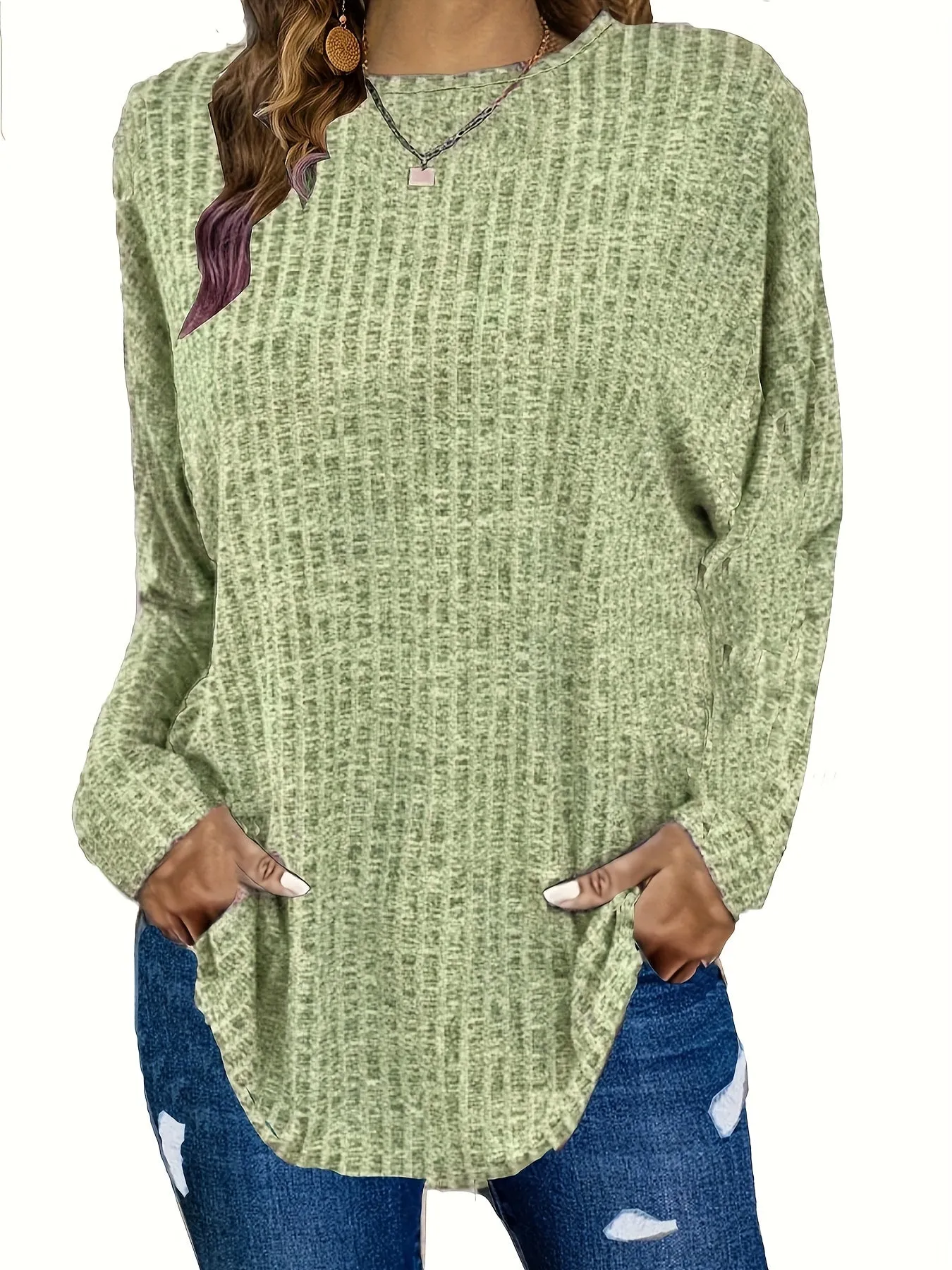 Plus Size Chic Knit Sweater - Comfortable & Cozy Women's Ribbed Long Sleeve Top - Ideal for Casual Outings & Everyday Wear