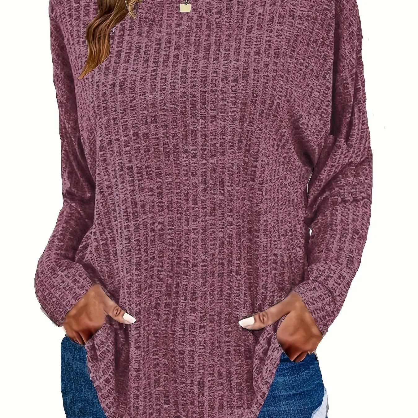 Plus Size Chic Knit Sweater - Comfortable & Cozy Women's Ribbed Long Sleeve Top - Ideal for Casual Outings & Everyday Wear