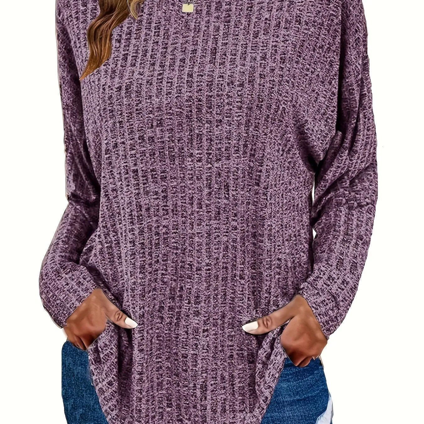 Plus Size Chic Knit Sweater - Comfortable & Cozy Women's Ribbed Long Sleeve Top - Ideal for Casual Outings & Everyday Wear