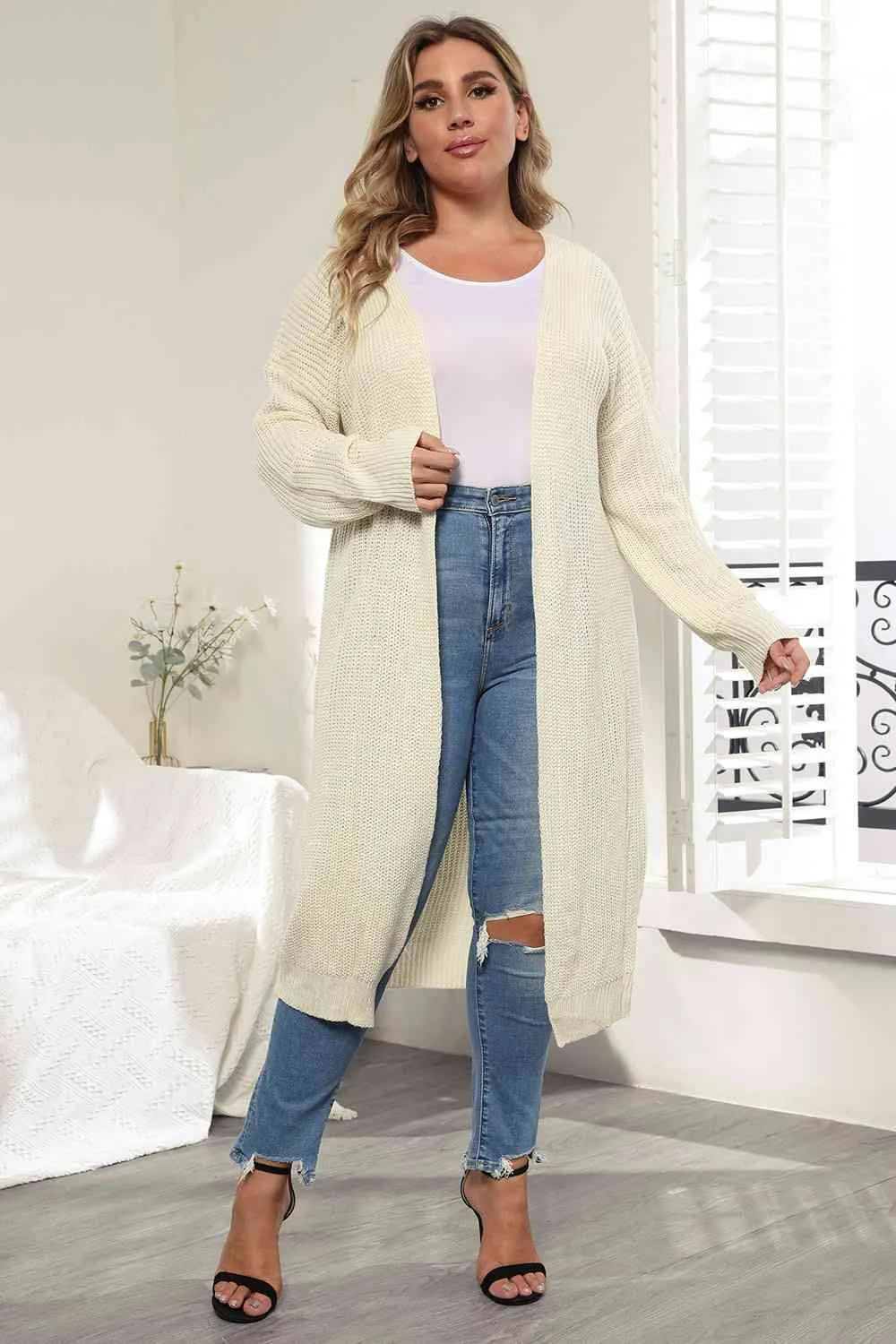 Plus Size Open Front Long Sleeve Cardigan