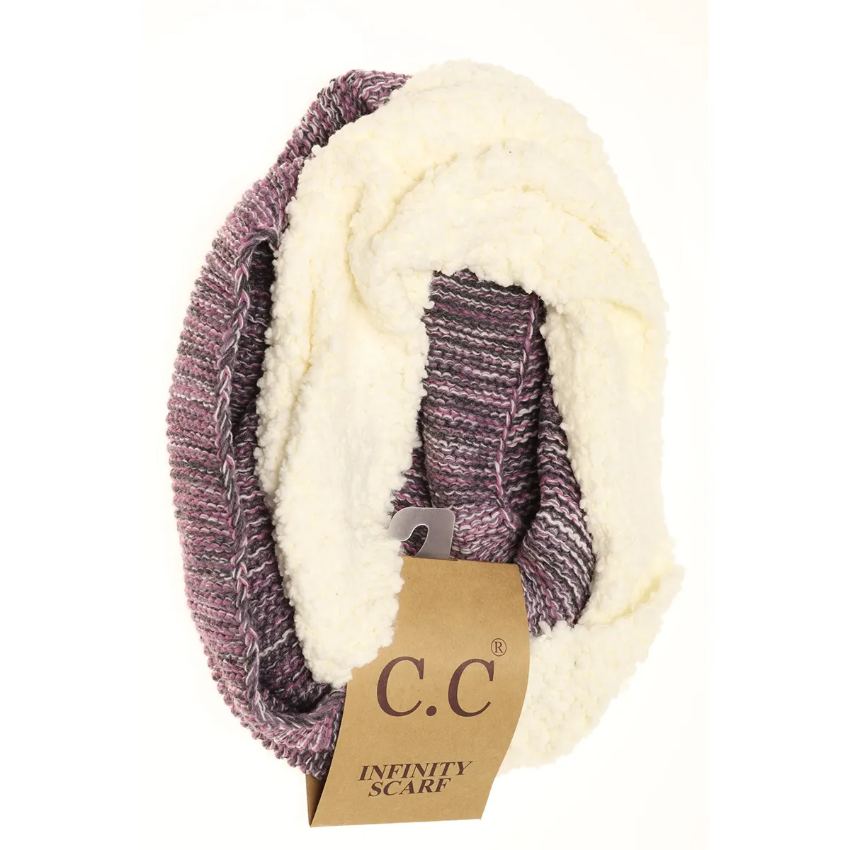 Popcorn Heathered Sherpa Lined Knit Scarf in Violet