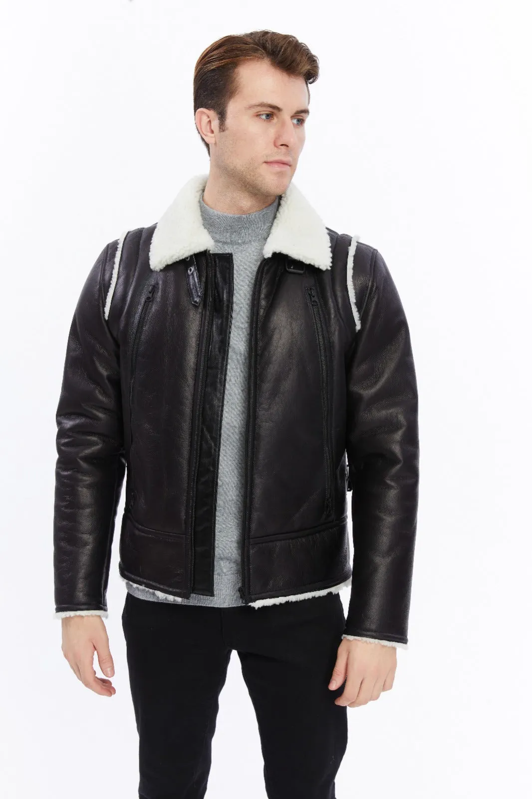 Premium Black Leather Jacket with Sheepskin Interior