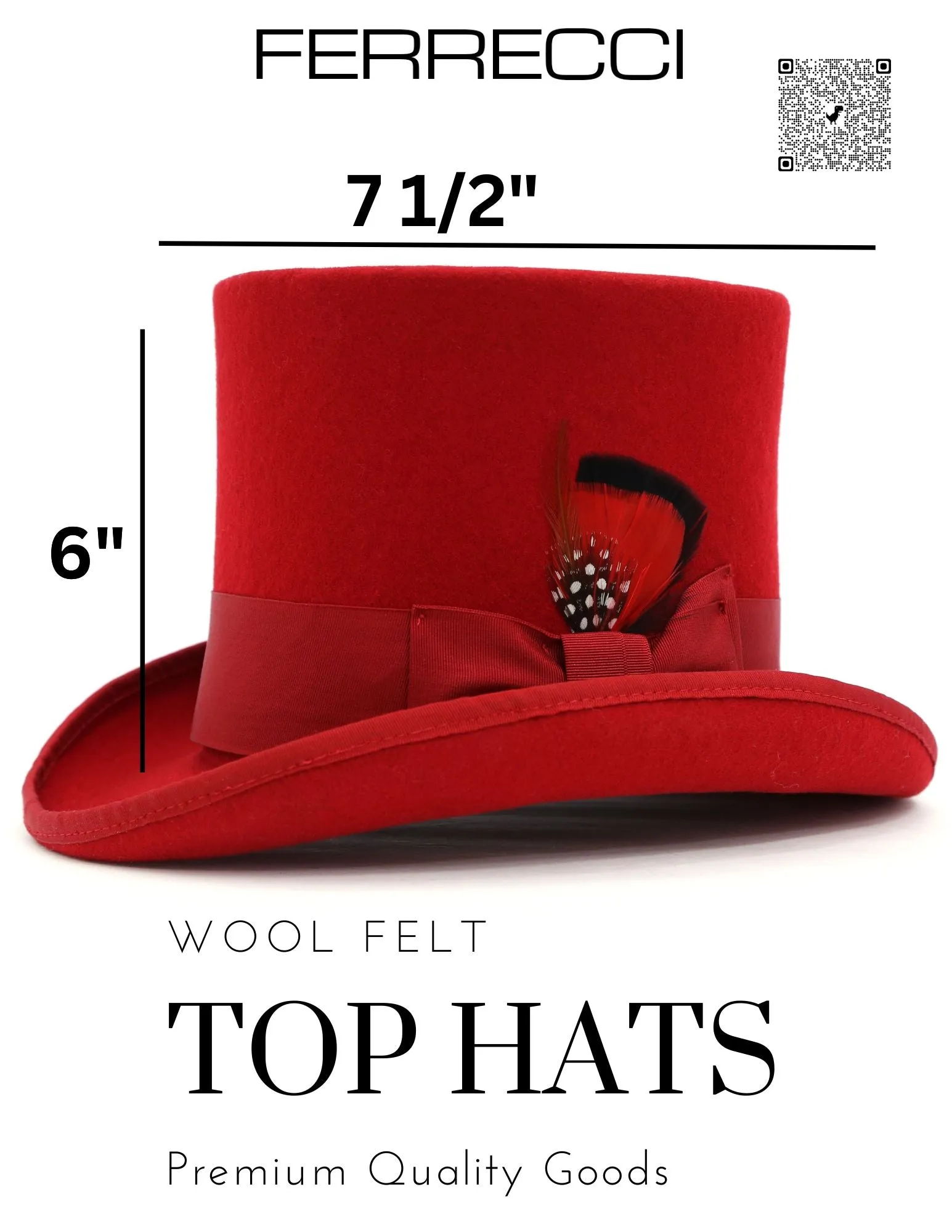 Premium Wool Red Top Hat