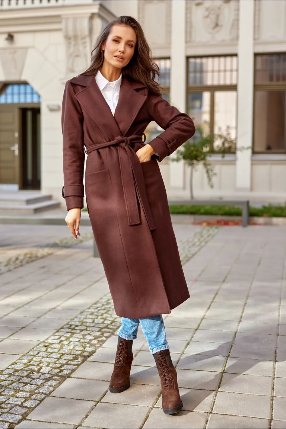 ROCO FASHION Luxurious Women's Classic Belted European Trench Coat with Front Pocket