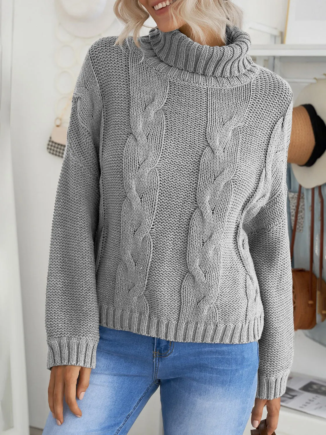 Sammy Cable-Knit Turtleneck Sweater