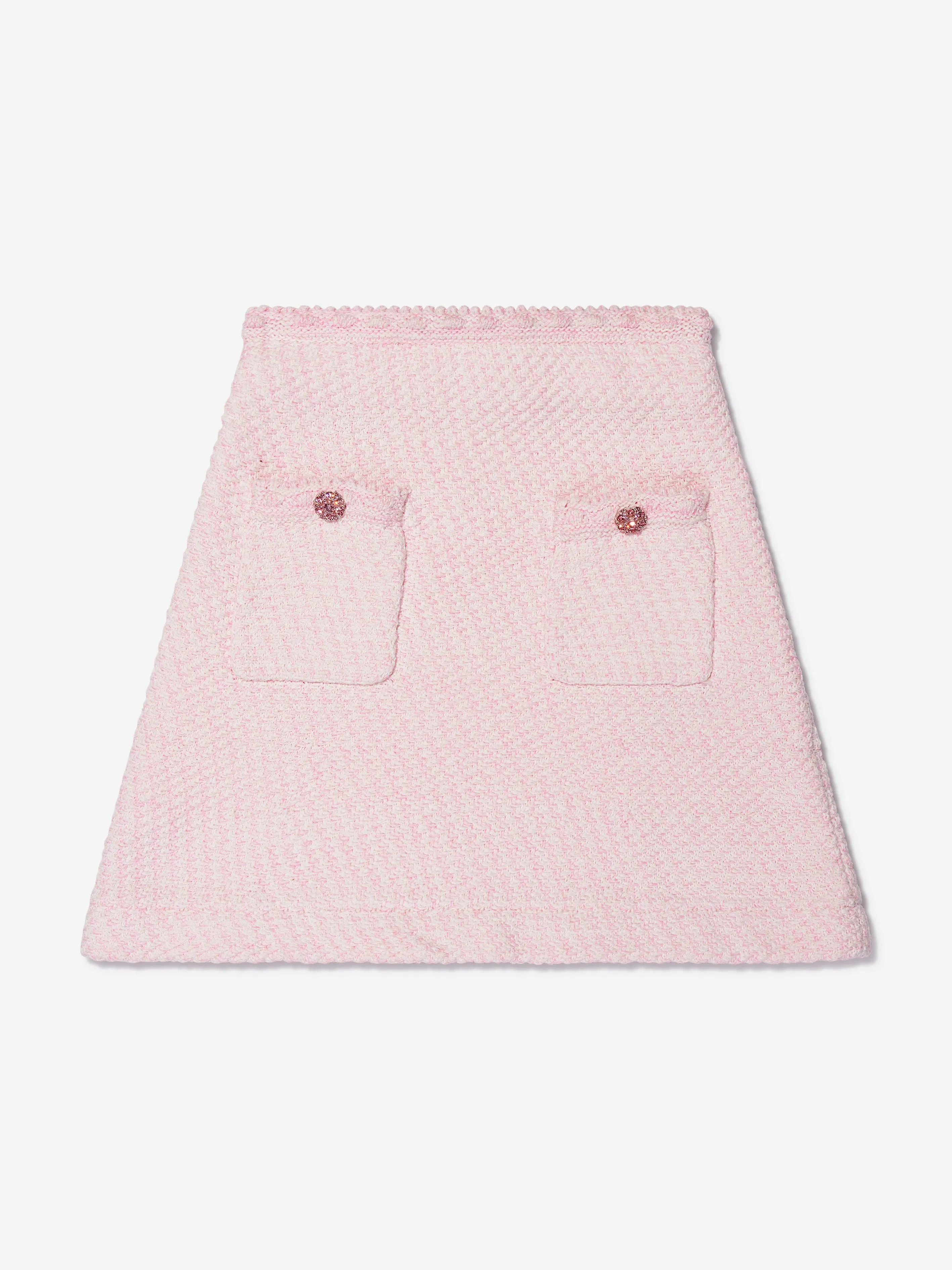 Self Portrait Girls Knitted Mini Skirt in Pink