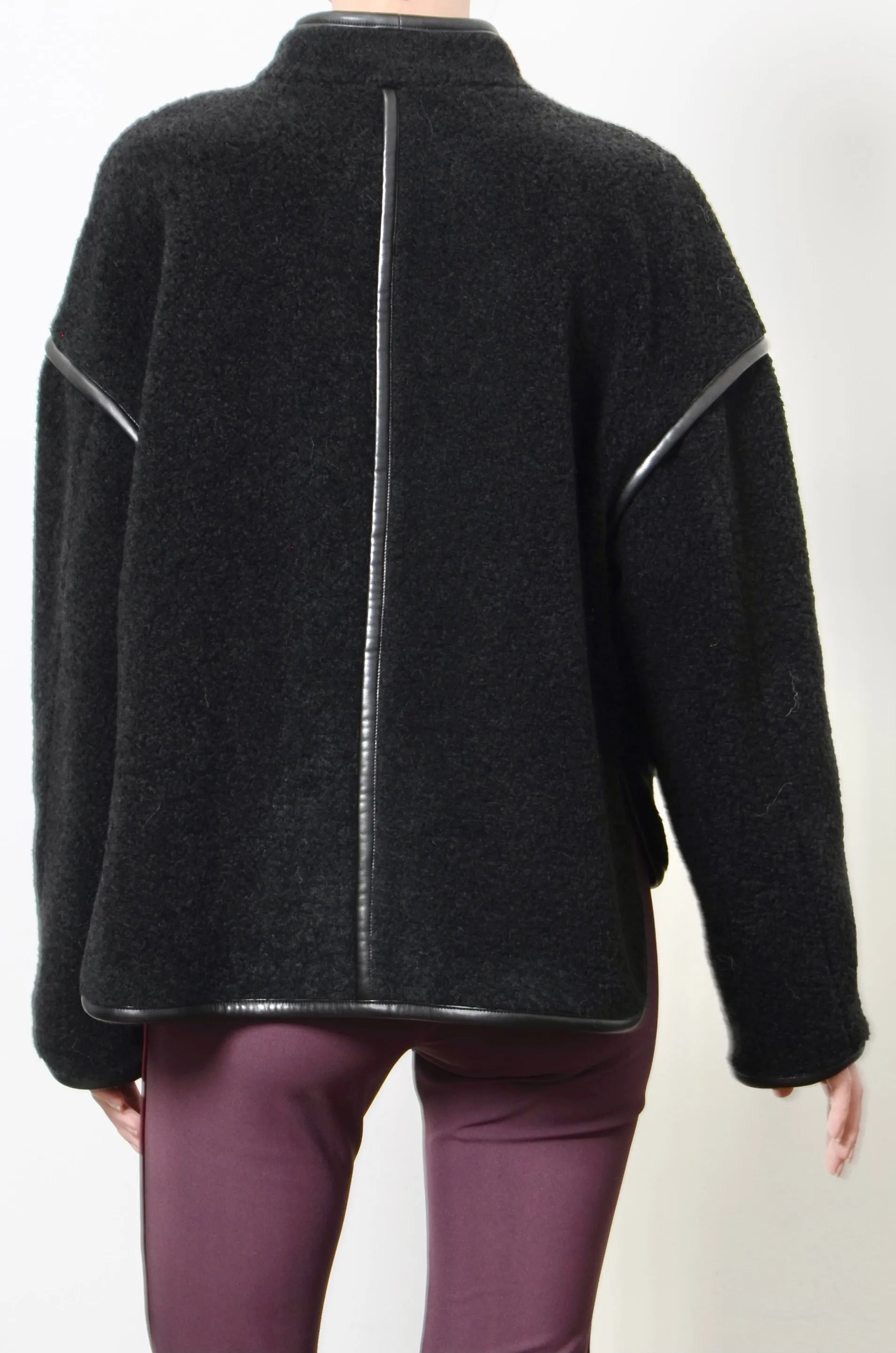 Shearling Zip Jacket with Vegan Leather Trim - TILLIE