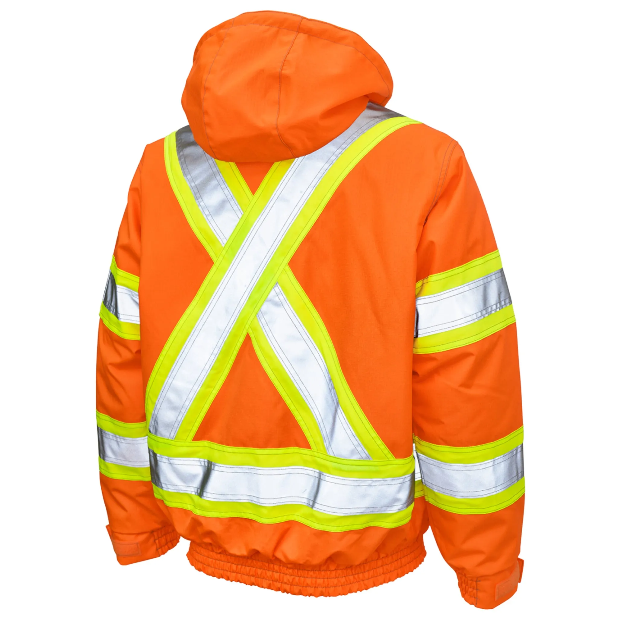 Tough Duck Men's Hi Vis Safety Bomber Jacket SJ20 - CSA Poly/PU, 300D Ripstop, Insulated, Waterproof, Breathable, Reflective, Adjustable, Durable Workwear | Sizes XS-5XL