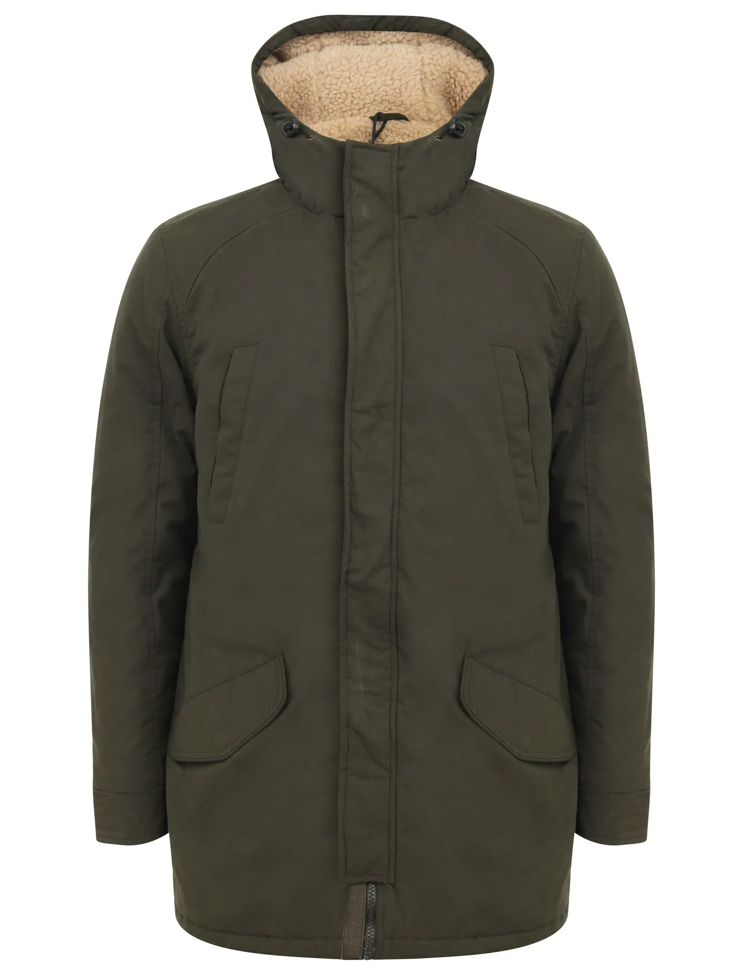 Welker Borg Lined Hooded Parka Coat with Fishtail Hem in Rosin Green - Tokyo Laundry