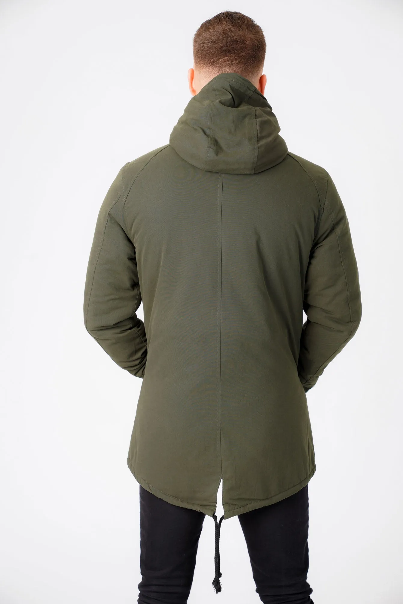 Welker Borg Lined Hooded Parka Coat with Fishtail Hem in Rosin Green - Tokyo Laundry