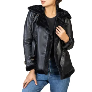 Women’s  Double Breasted Real Shearling Leather Jacket