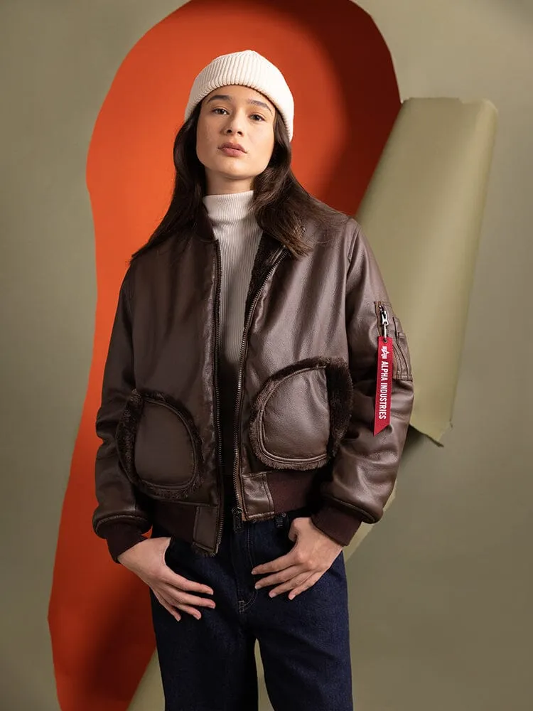 WOMEN'S REVERSIBLE FAUX LEATHER MA-1 BOMBER JACKET