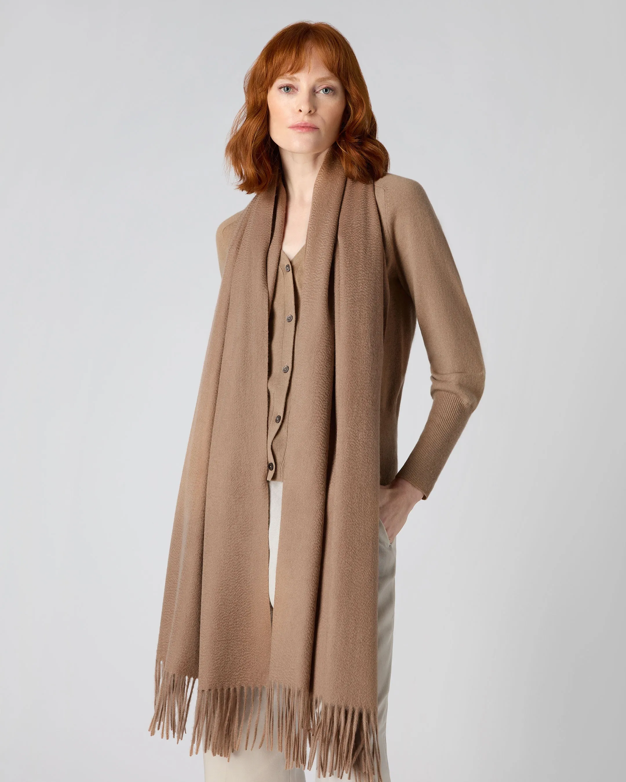 Women's Woven Cashmere Shawl Dark Tan Brown